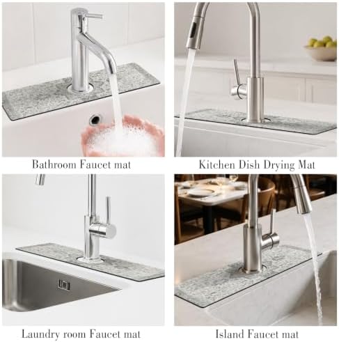 Boho Kitchen Sink Splash Guard Faucet Mat,Vintage Grey Modern