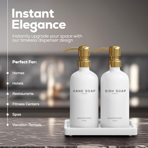 Brighter Barns Glass Soap Dispenser Set with Tray, Gold