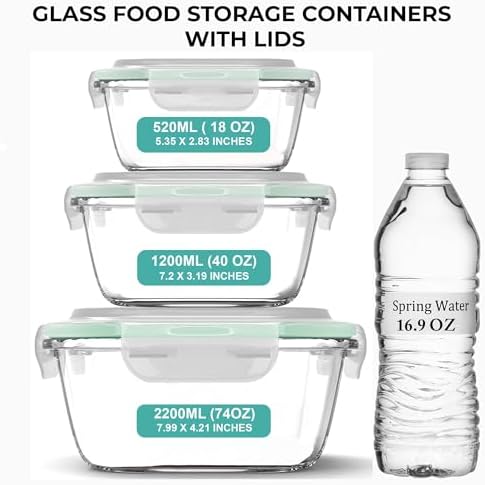 Razab 6-Piece Glass Food Storage Containers with Airtight Lids