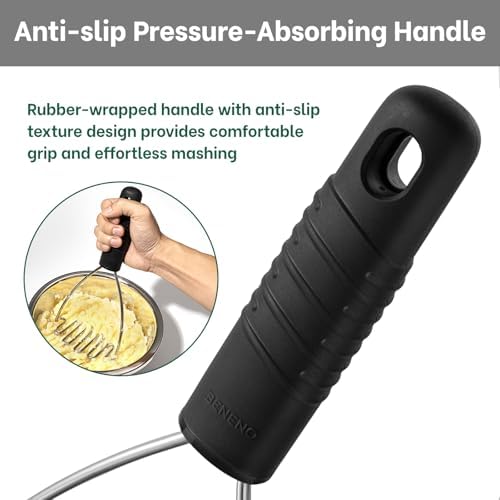 Beneno Ergonomic Soft Grip Stainless Steel Potato Masher, Black
