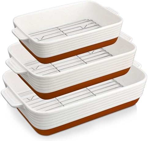 MALACASA Casserole Dishes for Oven with Roasting Racks, Ceramic Baking