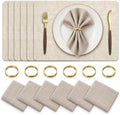 Placemats Set of 6 with Napkins and Rings - Washable Faux Leather