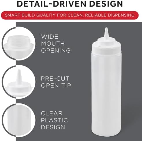 Winco Wide Mouth Squeeze Bottles, 24-Ounce, 6-Pack