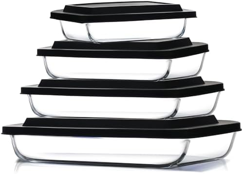 EATEX 8-Piece Deep Glass Casserole Dishes with Plastic Lids