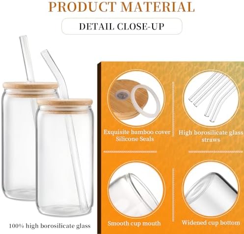 Iced Coffee Cups with Lids,Glass Cups with Lids and Straws,4 Coffee