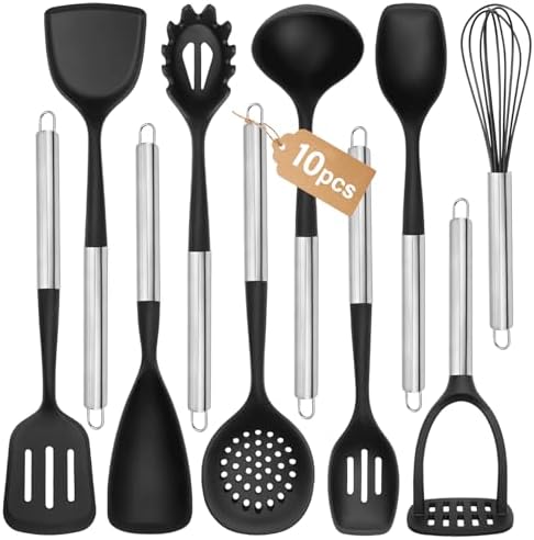 Large Silicone Cooking Utensils Set, 10Pcs Nonstick Kitchen Utensil