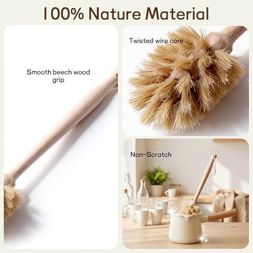 Bottle Brush Cleaner,Solid Beech Wood Handle Tapered, Non-Scratch for