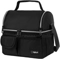 opux Insulated Lunch Bag Women Men, Dual Compartment Leakproof, Black