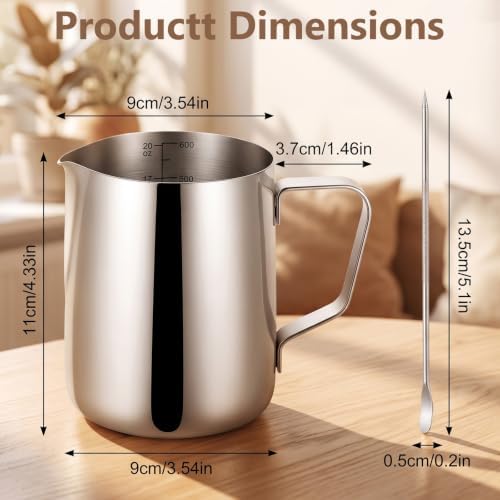 4 Pcs Milk Frothing Pitcher, 20oz/600ml Stainless Steel Milk Steamer