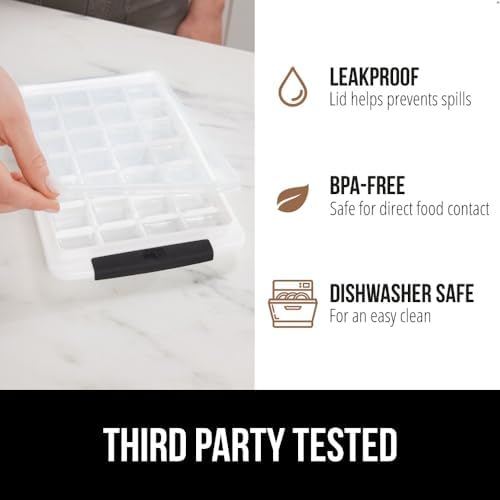 GORILLA GRIP Space Saving Ice Cube Tray and Bin Set, Make 56 Cubes