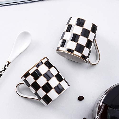 Checker 3-ounce Espresso Cups and Saucers Set of 6, Demitasse Cups Set