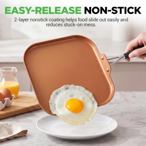 NutriChef Copper Pan Non-Stick Coating Inside, Hard-Anodized Look Heat