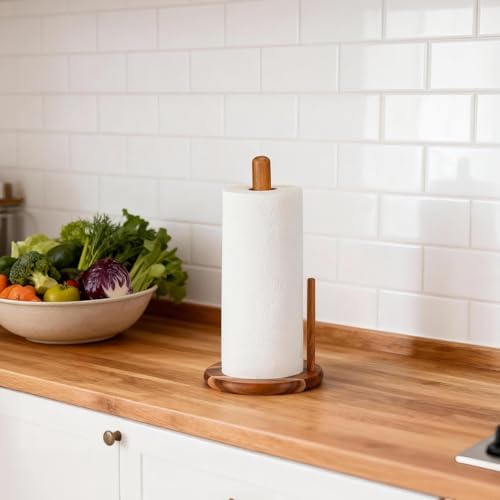 Acacia Wood Paper Towel Holder, Countertop, Natural Wood