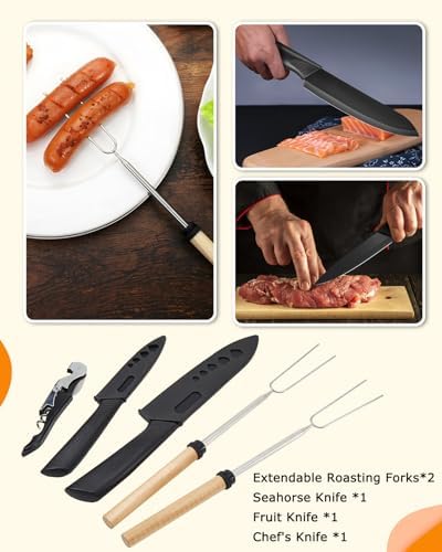 Hozzen Stainless Steel and Silicone Camping Cooking Utensil Set