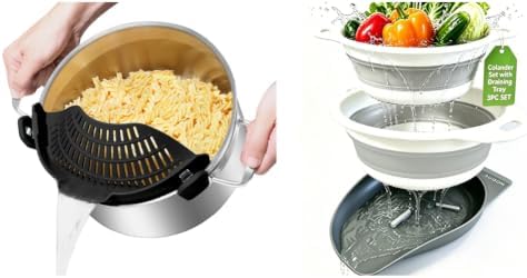 AUOON Clip On Strainer Silicone for All Pots and Pans (Black, Large) &