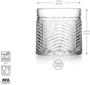 Set of 4 Double Old Fashioned Whiskey Glasses 13.86 oz, Heavy Base