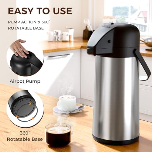 Coffee Carafe for Keeping Hot, 102OZ / 3L Airpot Coffee Dispenser with