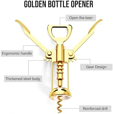 Gold Wine Opener, Zinc Alloy Premium Wing Corkscrew with