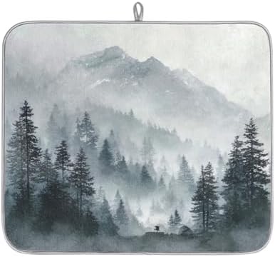 Dish Drying Mats for Kitchen Counter Misty Forest Mountain Landscape
