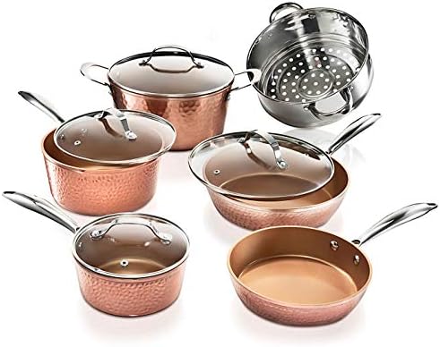 Gotham Steel Hammered Copper Collection – 15 Piece Premium Cookware &