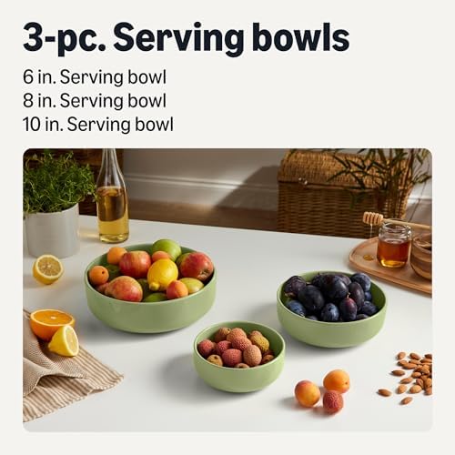Amazon Basics Ceramic Serving Bowls Set Of 3, Glazed Stoneware