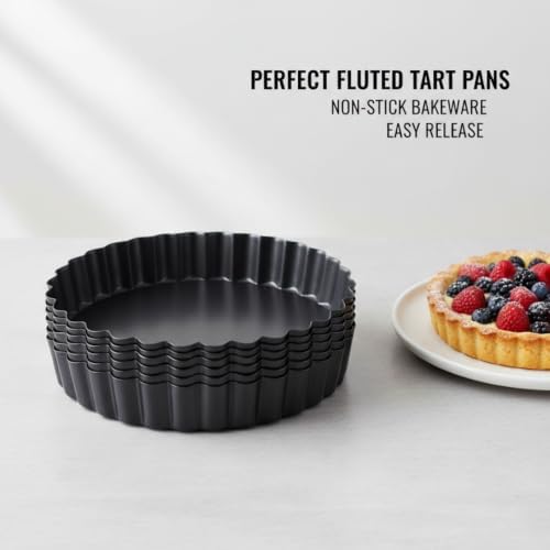 6 Pack 5 Inch Mini Tart Pans with Removable Bottom, Non Stick Quiche