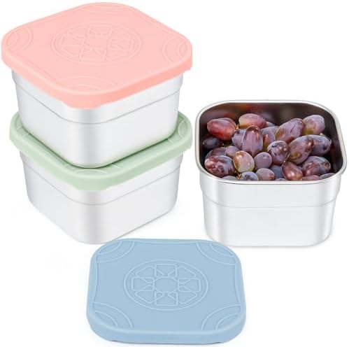 Caperci 3-Pack Stainless Steel Snack Containers with Silicone Lids