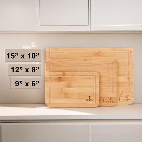 Bamboo Cutting Board, Durable Kitchen Wood Boards with Deep Juice