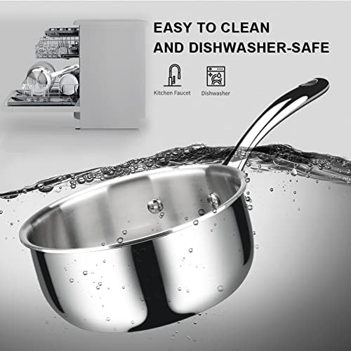 Duxtop Tri-Ply Stainless Steel Saucepan with Lid, 3 Qt Induction Pot