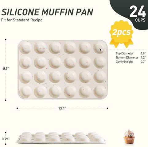 Socisen 2 Pack 24 Cups Silicone Mini Muffin Pan with Metal Reinforced