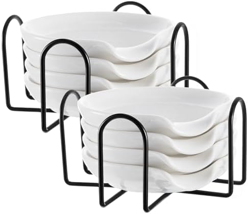 Bokon 8 Pack Ceramic Spoon Rest with Holder, 3.58 Inch Utensil Rest