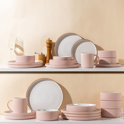 GBHOME Stoneware Dinnerware Sets for 4, 12 Pieces Plates and Bowls Set