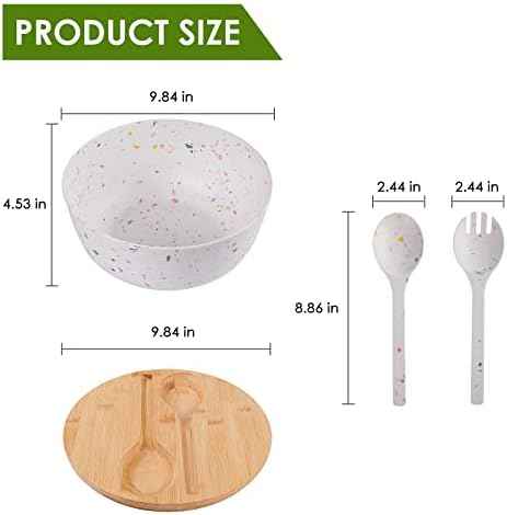 ECOWAY Melamine Salad Bowl with Bamboo Lid & Servers, Bamboo Fiber