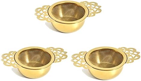 3 Pieces Gold Empress Tea Strainers with Drip Bowls, Mesh Tea Infuser