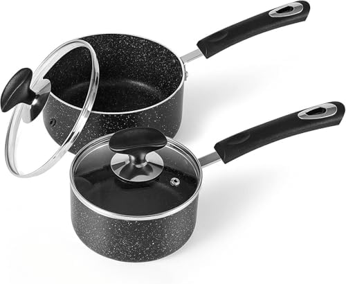 Nonstick Saucepan Set with Lid, Non Stick 1Qt & 2Qt Sauce Pan Set with