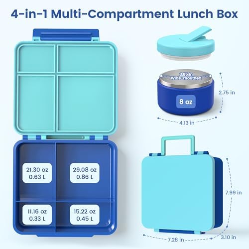 LOHASOK Bento Lunch Box for Kids with 8oz Soup Thermo,Blue