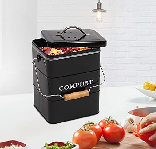Carbon Steel Kitchen Countertop Compost Bin, 1 Gallon
