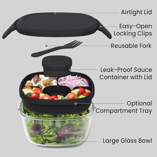 Bentgo Glass Salad Container, 7.6-Cup Bowl with Airtight Lid