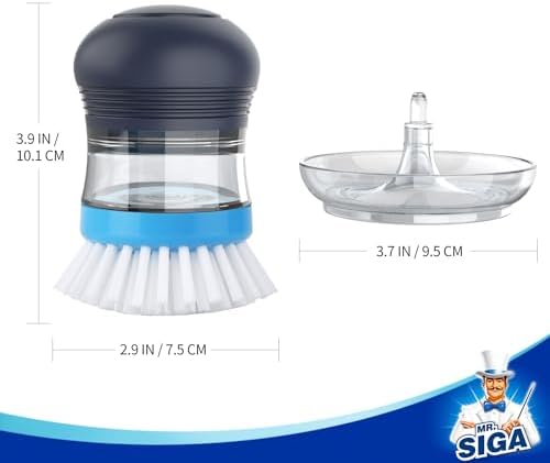 MR.SIGA Soap Dispensing Palm Brush Storage Set, Navy/Blue