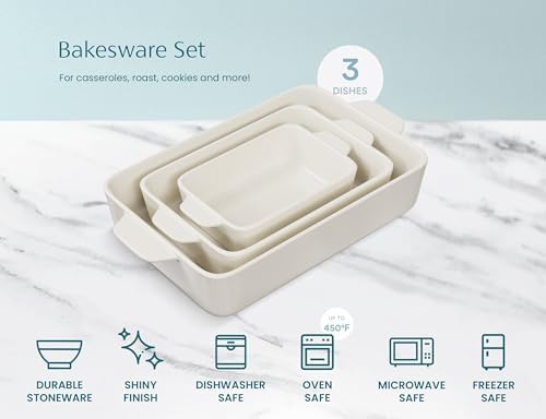 Kook Ceramic Bakeware Set, Rectangular Baking Dishes, For Casseroles