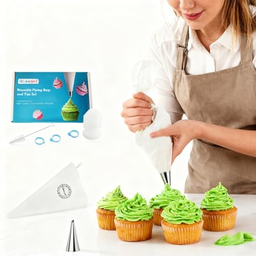 Reusable Piping Bags and Tips Set- GleeAnt Frosting Piping Kit for