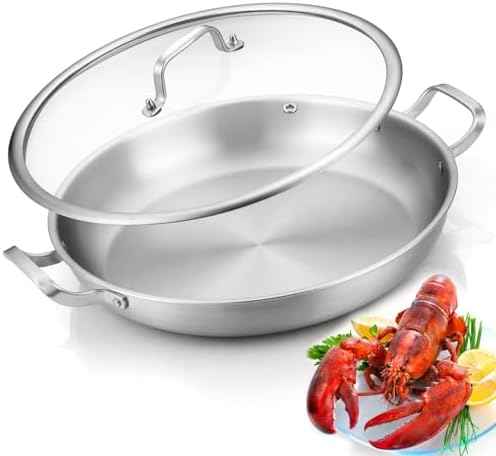 Yeksum Tri-Ply Stainless Steel Paella Pan, 14.5 inch Large Skillet,12