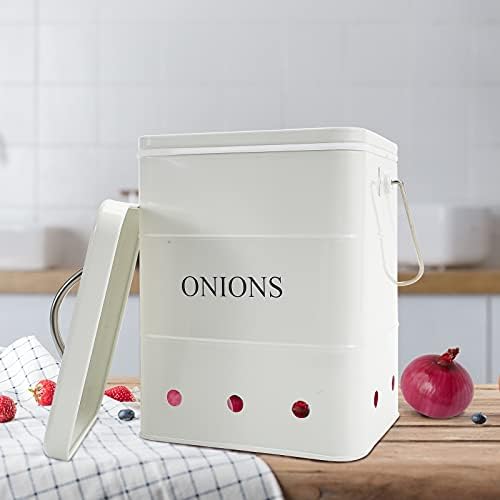 Onion Storage Bin, Metal Storage Tin with Aerating Holes - Kitchen