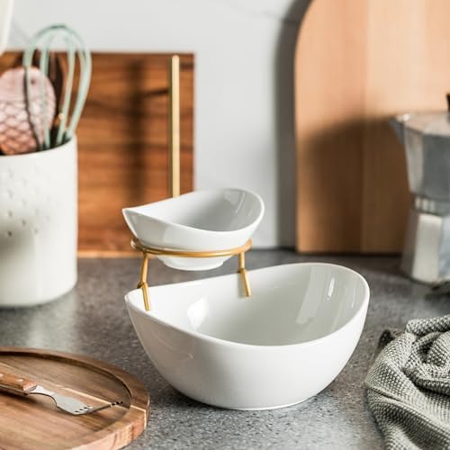YHOSSEUN Chip and Dip Serving Set 2 Tiered Chip Dip Bowls with Metal