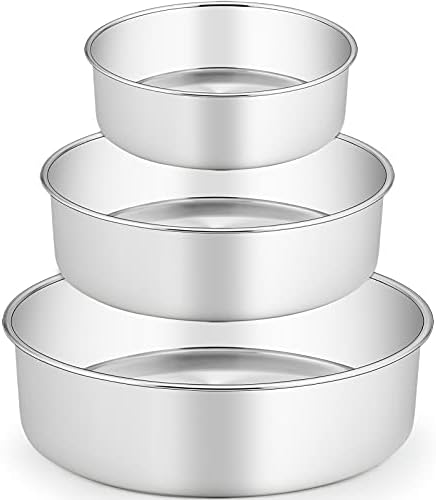 TeamFar Cake Pan, Stainless Steel Round Baking Pans Set for Layer Cake