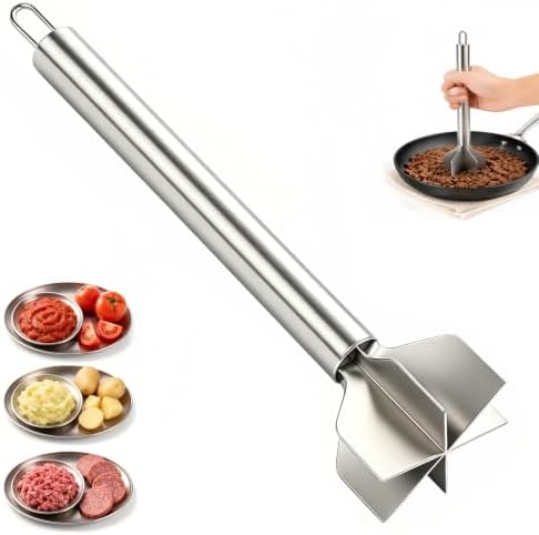 Stainless Steel Meat Masher, 6 Blade Ground Beef Chopper