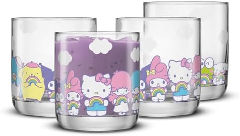 JoyJolt Hello Kitty & Friends Rainbow Short Drinking Glasses, Lowball