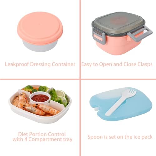 Freshmage Salad Container for Lunch with Ice Pack, Leakproof BPA-Free