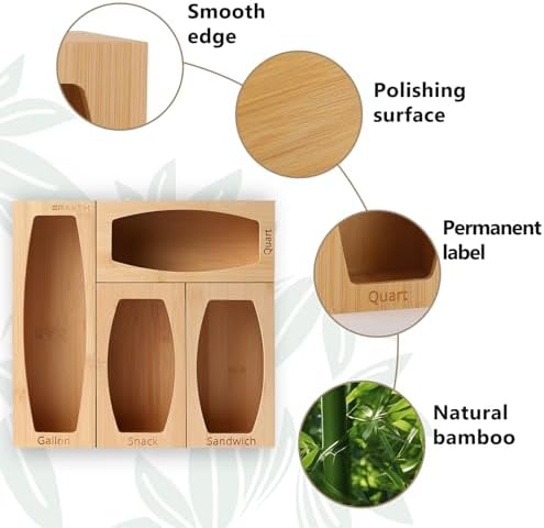 CRAKTH Plastic Bag Storage Organizer for Kitchen Drawer, Bamboo