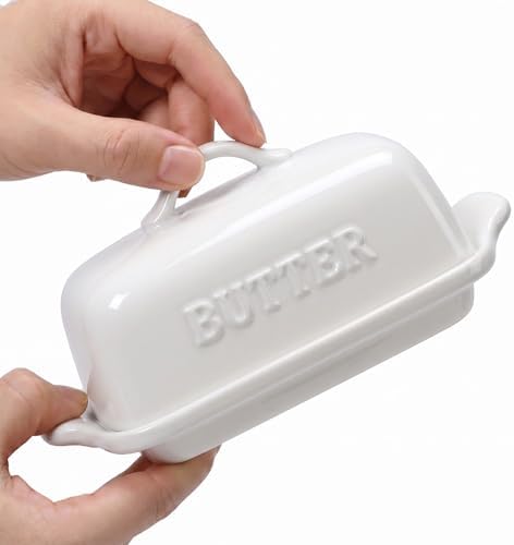 Porcelain Butter Dish with Lid for Countertop, White Butter Holder